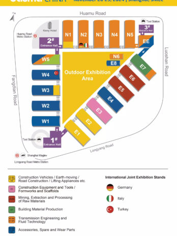 Схема выставочных павильонов Bauma China 2024